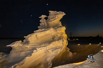 Al Wathba fossil dunes in Abu Dhabi enlighted at night, UAE
