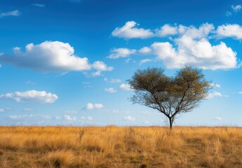 heart-shaped tree stands alone in the middle of an open field, surrounded by tall grass