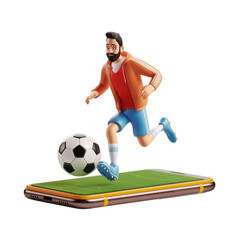 Obraz premium Soccer player cartoon 3D on smartphone screen