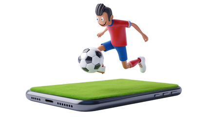 Cartoon 3D soccer player on smartphone screen