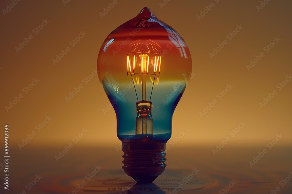 Poster artistic photo of a colorful light bulb with a gradient effect symbolizing creativity and bright ide