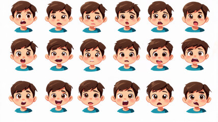 Cartoon Expressions of Boy Character - Various Emotions and Reactions Illustration