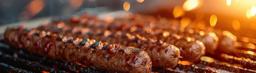 Grilled meat skewers over glowing embers.