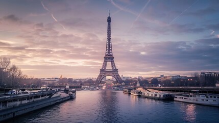 Fototapeta premium Eiffel Tower and Paris city in the evening, France