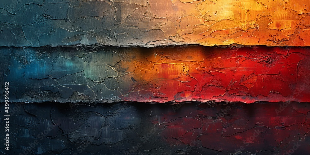 Poster abstract painting with layered textures and rich colors, adding depth and dimension to the compositi