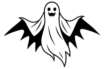 Vector Line Art Halloween Ghost on White Background – Spooky & Minimalistic Design