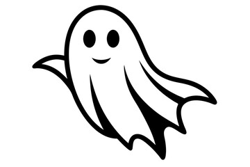 Vector Line Art Halloween Ghost on White Background – Spooky & Minimalistic Design