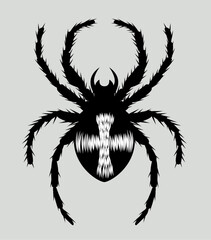 A black silhouette of a spider with a cross on its back isolated on white. Vector Illustration