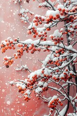 Festive 2025: Christmas Banner with Rowan Branches and Snowflakes