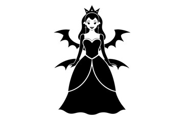 Elegant Vector Line Art Princess Halloween Design on White Background