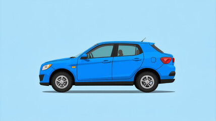 Blue Sedan Car Illustration on Light Blue Background for Automotive Advertisement and Car Dealership Promotions
