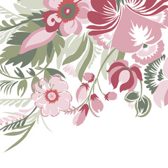 Beautiful stylized floral ornament. Floral rhythmic pattern. Vintage botanical composition of fantastic plant elements.