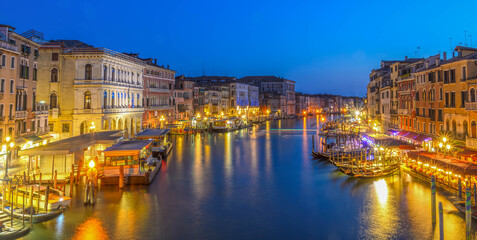 Venice, panoramic view of the Grand Canal at night