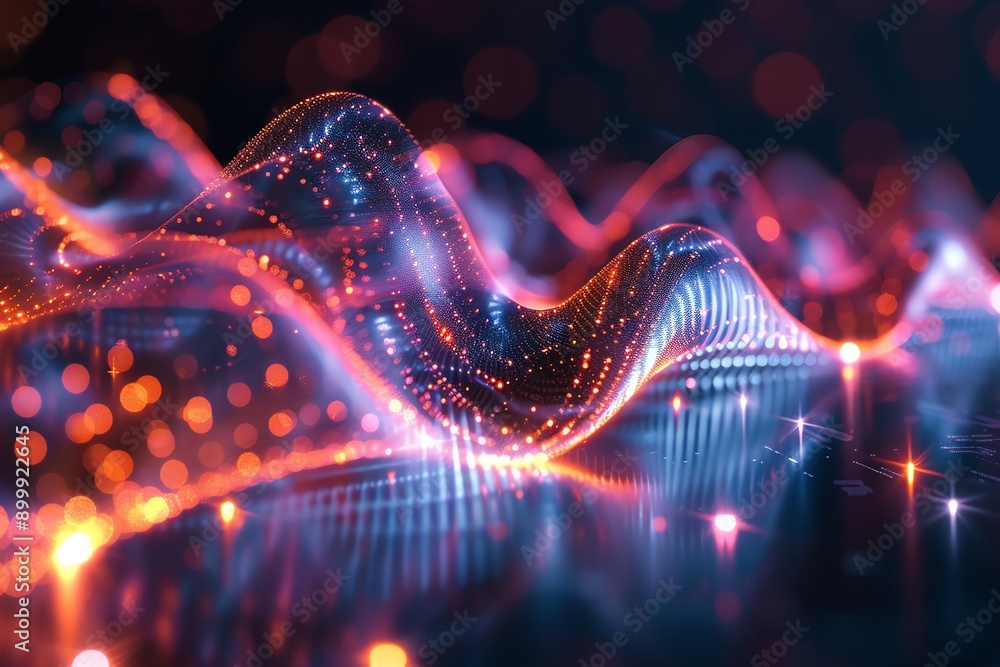 Poster futuristic digital waves with vibrant colors and dynamic light effects, representing technology, dat
