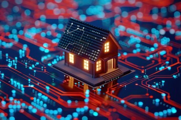 Obraz premium Smart Home Concept: Digital House on a Circuit Board