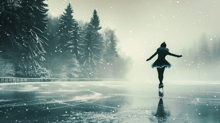 Ice skating on the frozen lake winter sports