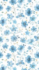 Blue Floral Pattern on White Background. Phone case design or phone wallpaper