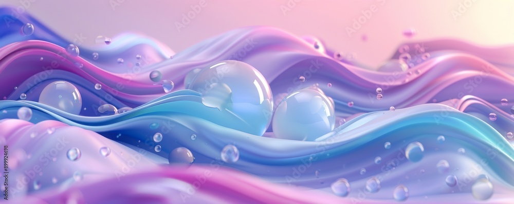 Poster abstract background with pastel colors and 3d waves creating a serene dreamy atmosphere