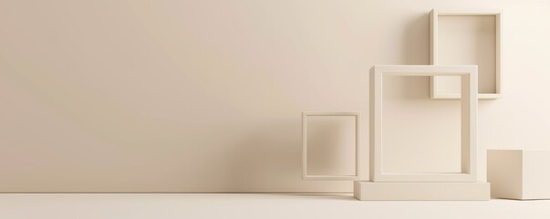 Minimalistic 3d render of simple geometric shapes in neutral shades creating an elegant abstract composition