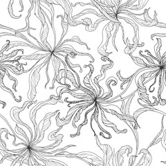 Seamless pattern with hand drawn abstract flowers. Hand drawn simple background.
