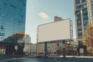 Obraz premium White billboard in a cityscape, urban setting, sunny day, perfect for marketing mockups
