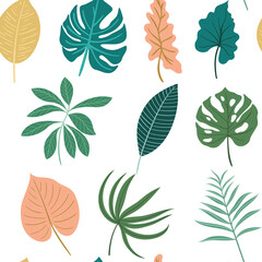 Fototapeta premium Seamless pattern with monstera leaves. Hand drawn illustration in flat style.