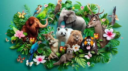 Multiple exposure of animal collage photography artwork