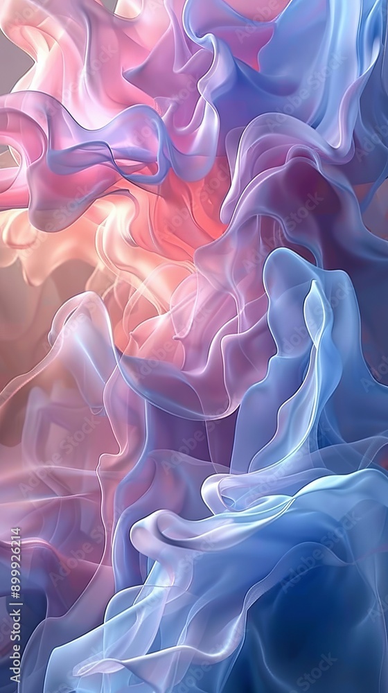 Poster abstract fluid shapes in pastel colors blending together to create a soft and dreamy visual effect