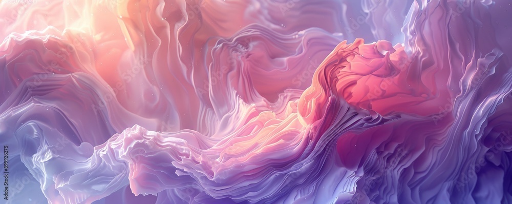 Poster abstract fluid shapes in pastel colors blending together to create a soft and dreamy visual effect