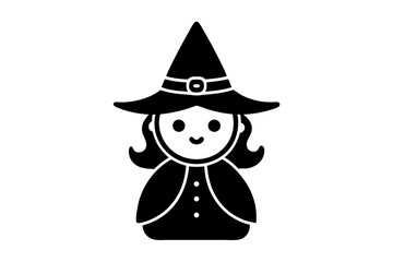 Cute Witch Cartoon Vector Icon Illustration - Vector Line Art