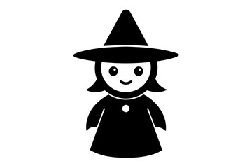 Cute Witch Cartoon Vector Icon Illustration - Vector Line Art