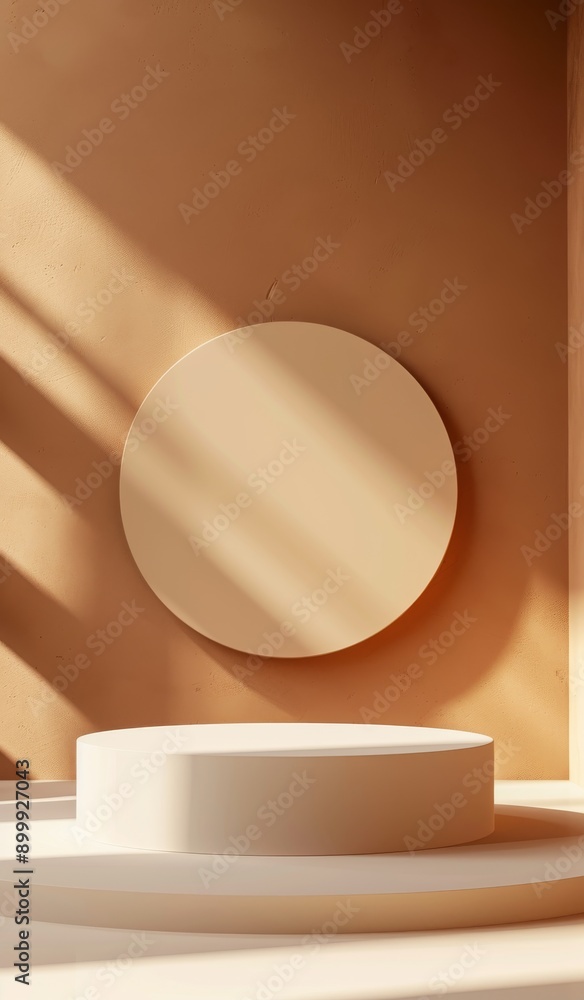 Poster minimalist abstract shapes in pastel colors with a geometric composition of floating circles and pla