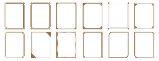 Set of simple line frames with double stroke. Collection of vertical blank templates to decorate text. Vector borders and frames..eps