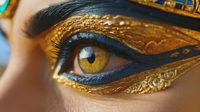 Close-up eye of a queen or female pharaoh of ancient Egypt. For example, Cleopatra, Nefertiti, Nefertari