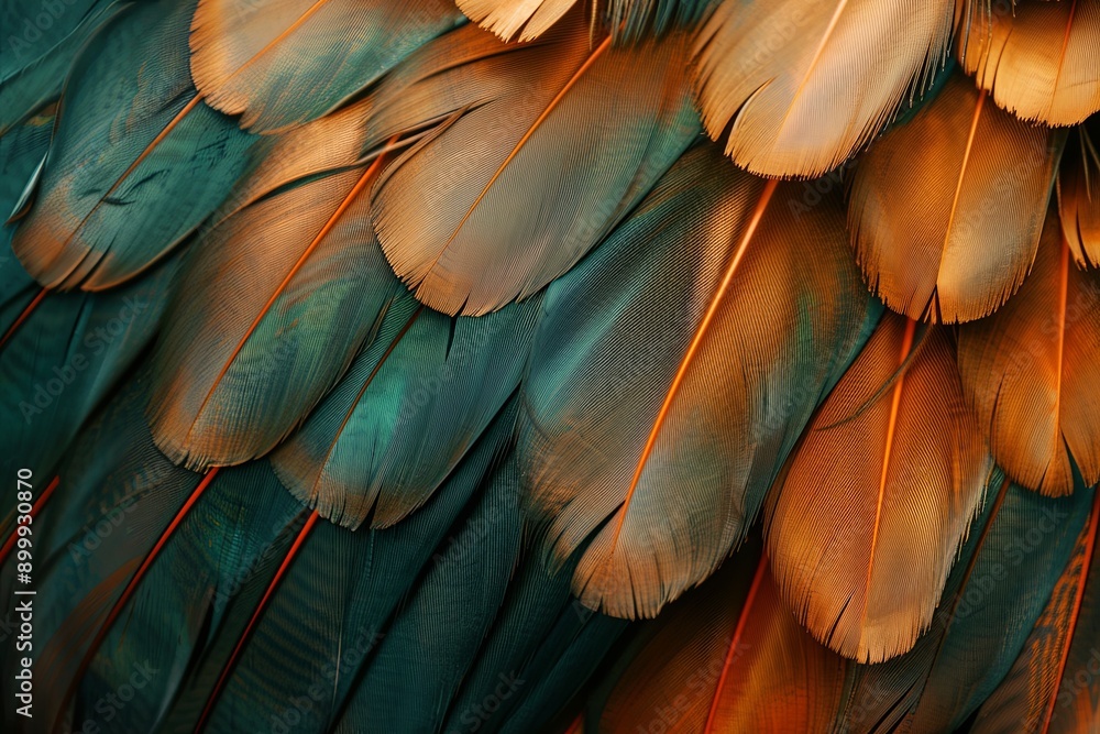 Poster Close-Up View of Intricate Bird Feather Patterns in Earth Tones Against Soft Background