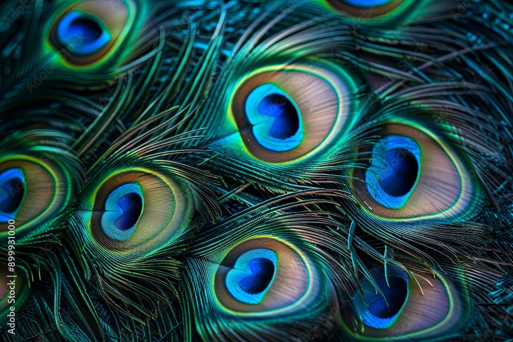 Fototapete captivating peacock feather pattern displayed on a soft background in gentle hues