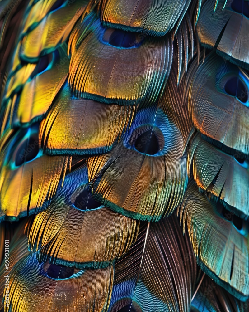 Aufkleber captivating peacock feather pattern featuring iridescent colors against a soft, isolated background