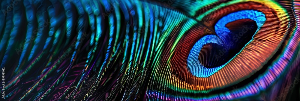 Poster Beautiful Peacock Feather on Soft Color Background Displaying Vibrant Patterns and Colors