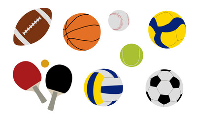Set of balls for various sports games, vector illustration. Inventory for sportsmen, objects on white background