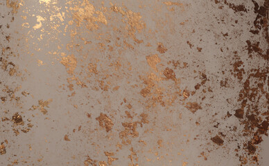 Paper texture painting glow glitter blot dot wall. Abstract gold, bronze and beige stain copy space background.