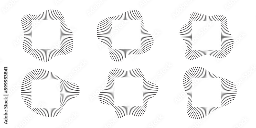 Poster circular sound waves. abstract circular lines pattern. music audio bursts. ring of thin rays with wa