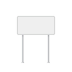 Obraz premium Road traffic white sign on metal pole vector illustration. 3d realistic blank street signboard. Isolated empty roadside signpost to notice information, danger, guide.