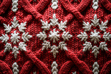Knitted sweater pattern, red and white colors, top view