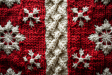 Knitted sweater pattern, red and white colors, top view