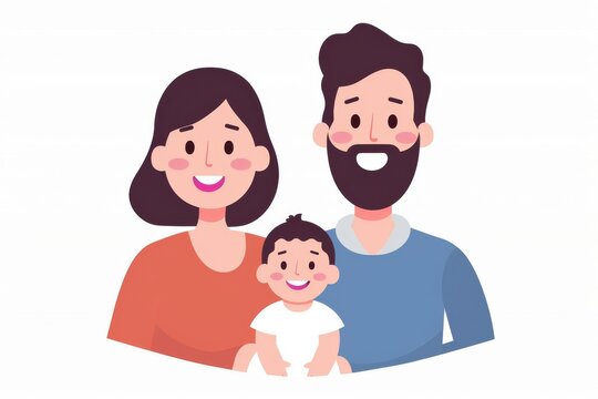 Simplistic cartoon family portrait with baby modern flat design pastel colors highlighting the love and unity in a minimalist cheerful style