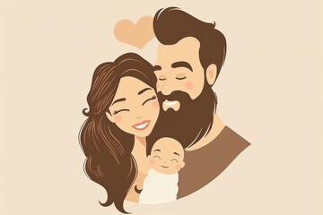 Fototapeta premium Artistic illustration of parents with baby warm colors minimalist design highlighting the love and togetherness in a modern stylish setting