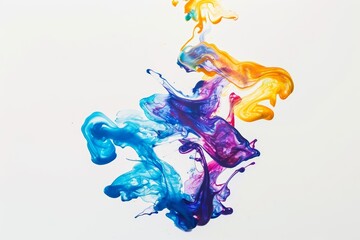 Abstract colorful fluid art featuring vibrant blue, purple, and yellow swirls against a clean white background, showcasing creativity and movement in design