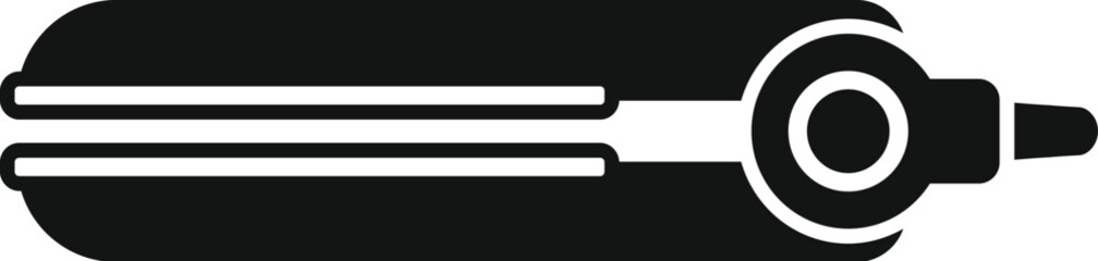 This black and white icon represents a hair straightener, an essential tool for hairdressers and barbers