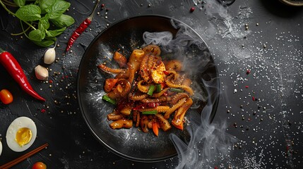 Top-down perspective of stir-fried squid with salted egg