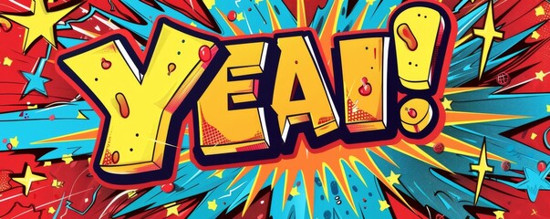 Dynamic pop-art banner with the word YEAH in bold comic style